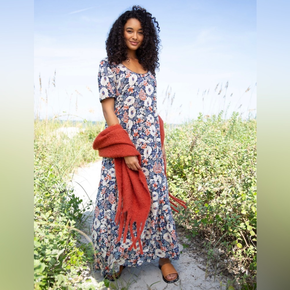 Natural Life Navy White Hibiscus Maxi Dress